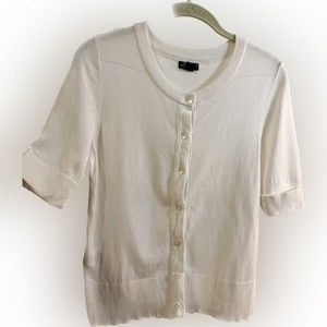 Eddie Bauer women’s small short sleeve white sweater lightweight button …